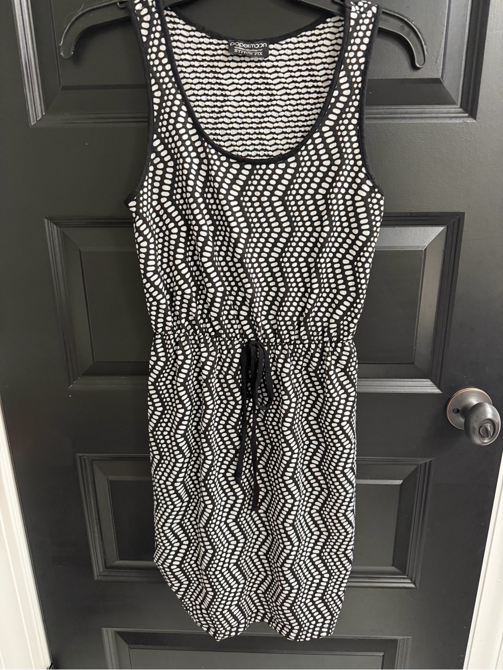 Papermoon Stitch Fix Black White Abstract Print Drawstring Dress XSP